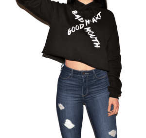 Cropped Fleece Hoodie - 'Good Heart Bad Mouth'