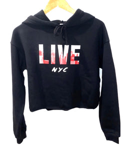 Cropped Fleece Hoodie - 'LIVE NYC'