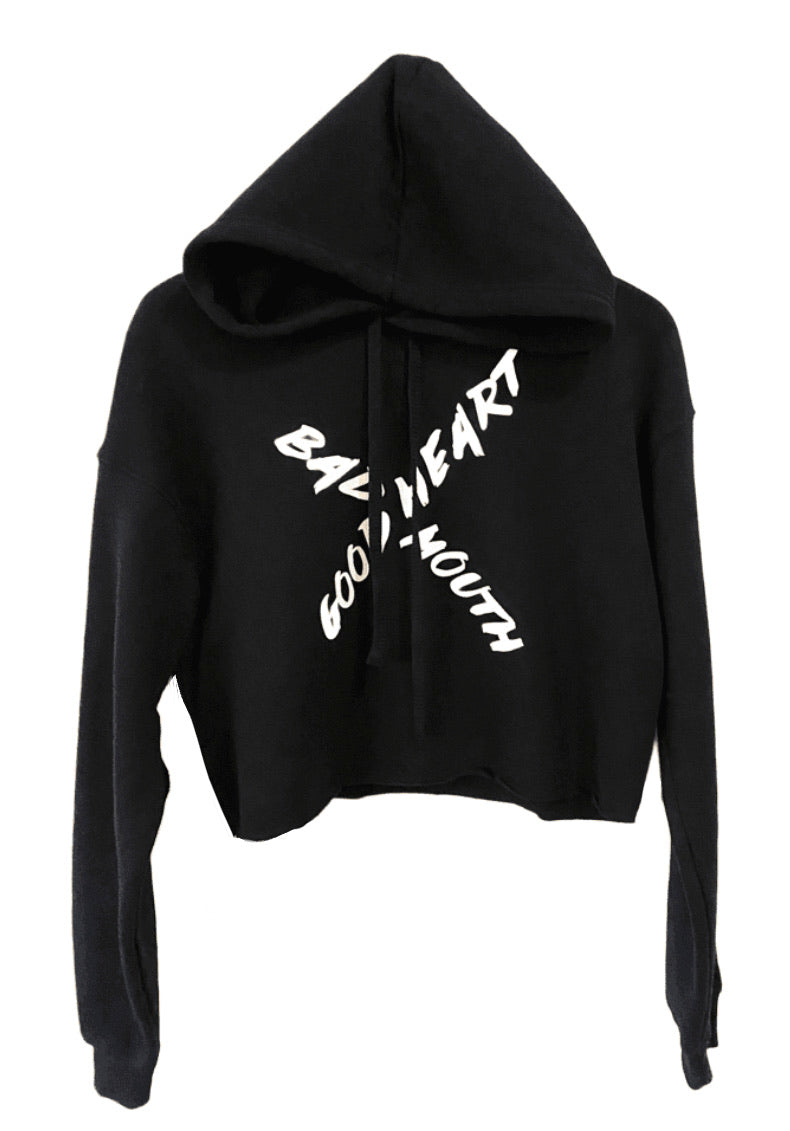 Cropped Fleece Hoodie - 'Good Heart Bad Mouth'